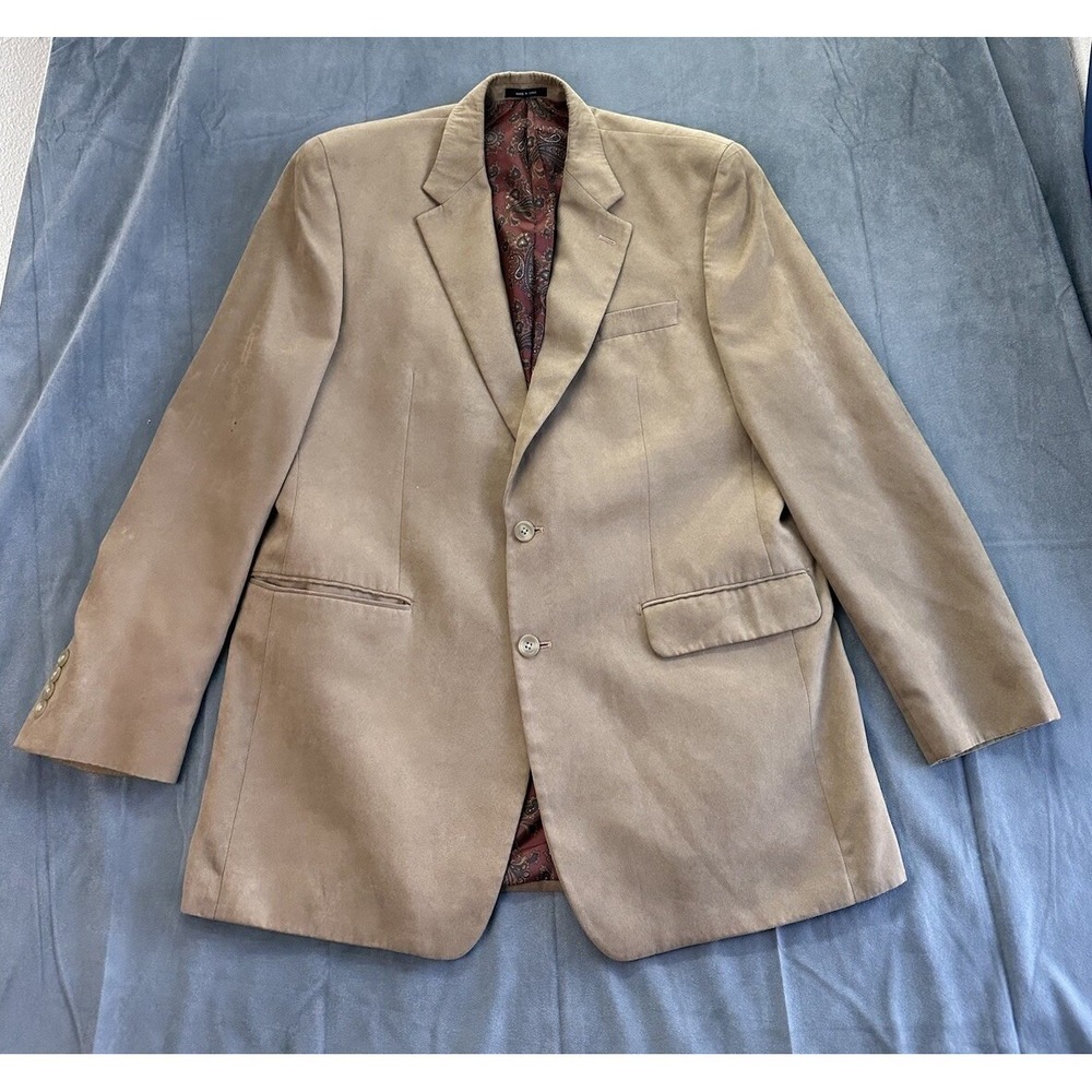 Lauren Ralph Lauren LRL Blazer Mens 42L Brown Faux Suede Jacket Sport Coat HOLE